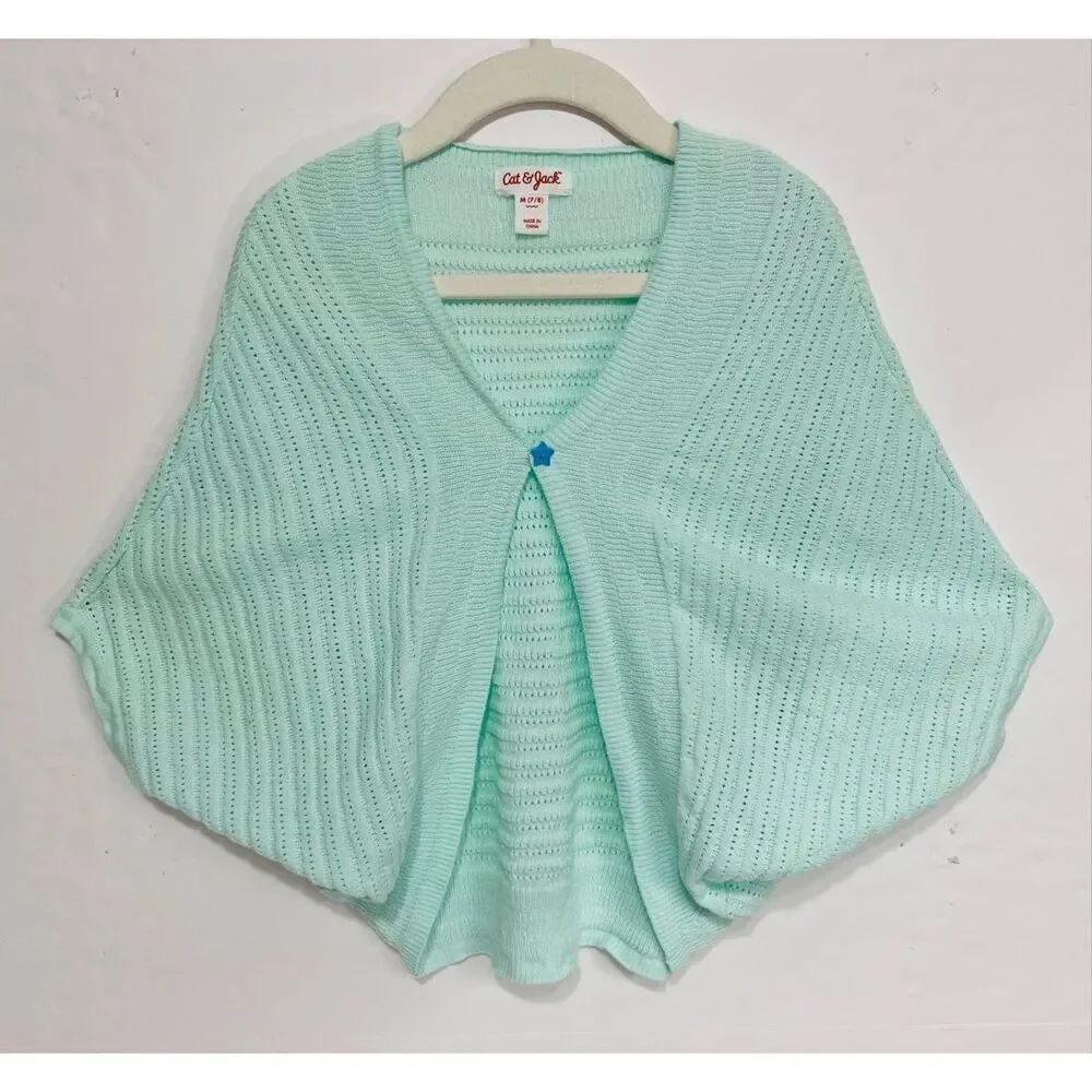 Cat & Jack Green Eyelet Ribbed Open Shrug Cardigan   Girls Size M (7/8)